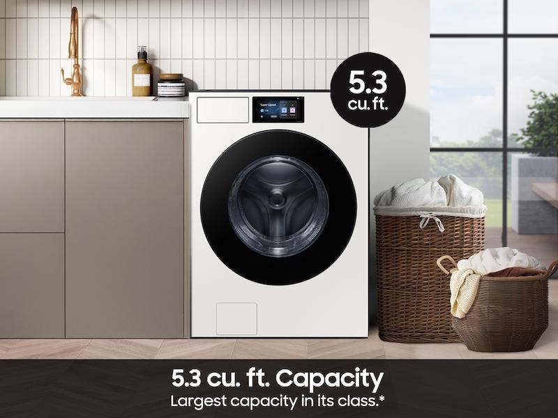 Samsung WF90F53ADY 5.3 cu. ft. Bespoke AI Ultra Capacity Front Load Washer with AI Home and AI OptiWash+ in Ivory