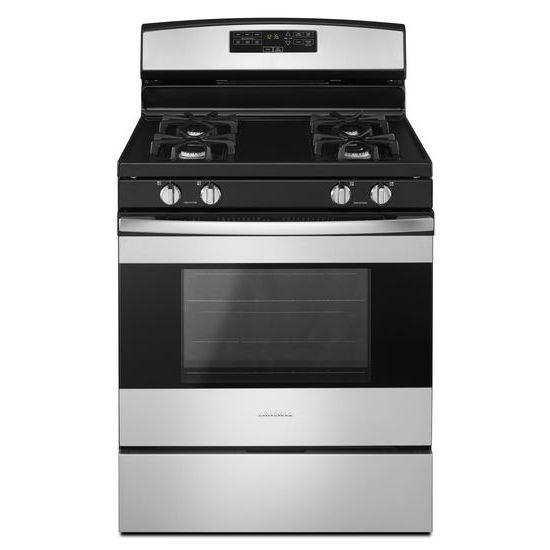 Amana® 30-inch Gas Range with Bake Assist Temps - Black-on-Stainless