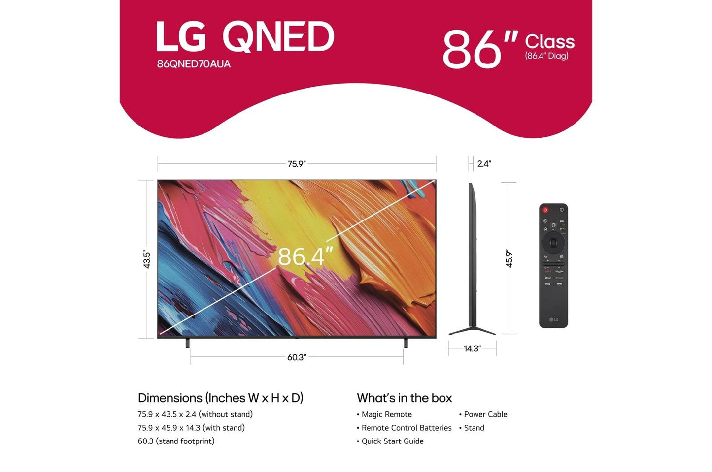 Lg 86QNED70AUA 86 Inch Class LG QNED AI QNED70A 4K Smart TV 2025
