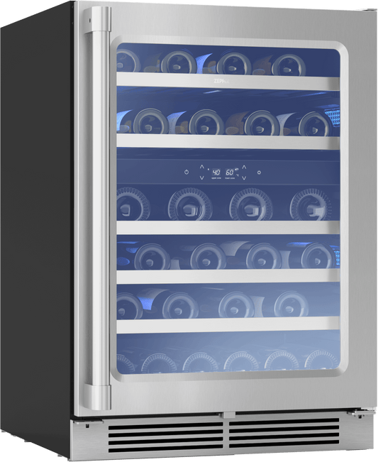 Zephyr PRPW24C02AG Presrv Pro Wine Cooler, 24in Under Cabinet, SS+Glass, Reverse Door, 2 Zone