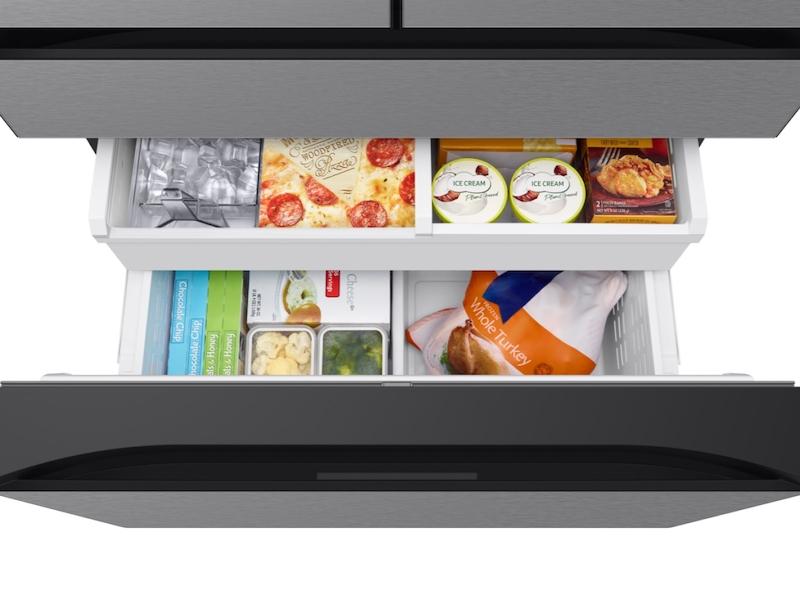 Samsung RF70F23DER Bespoke 23 cu. ft. Counter Depth 4-Door French Door Refrigerator with Inner Beverage Center™ & FlexZone™ Drawer in Stainless Steel