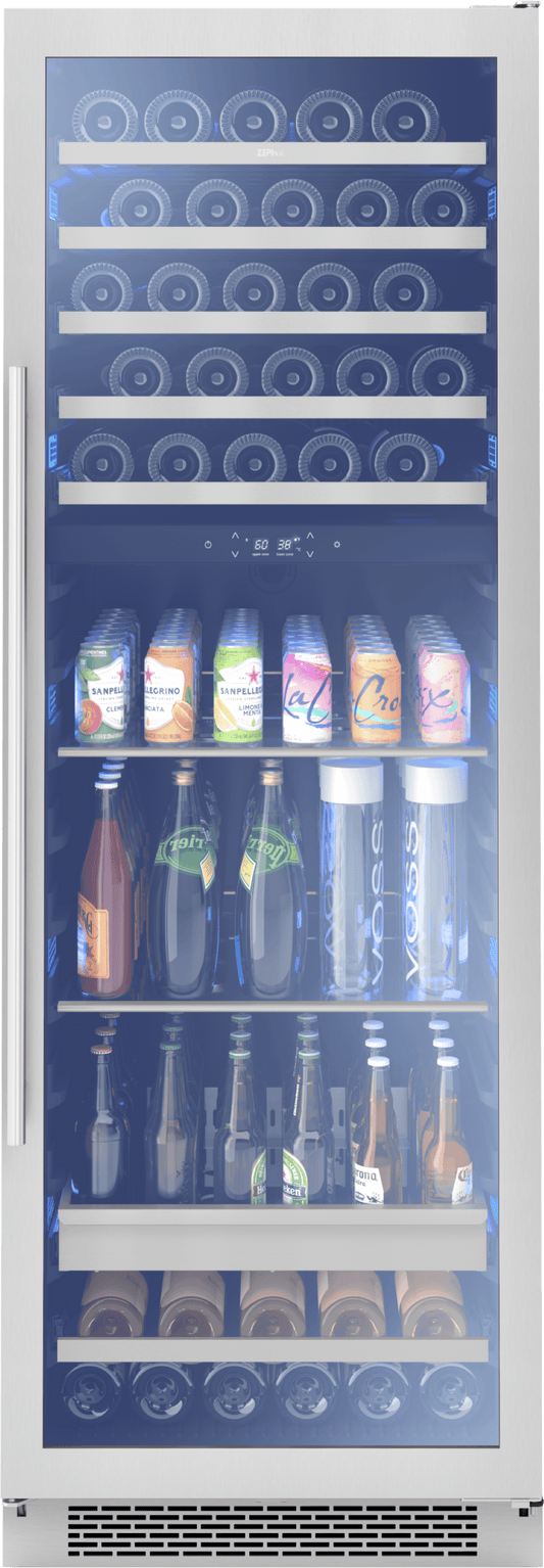 Zephyr PRWB24F02AG Presrv Wine and Beverage Cooler, 24in, Full Size, SS+Glass, Reversible Door, 2 Zones