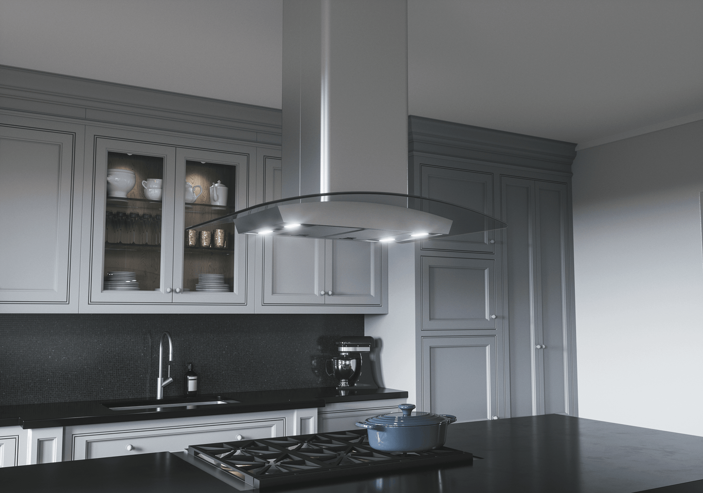 Zephyr ZMLM90CG Milano Connect Island, 90cm, SS+Glass, LED, ACT