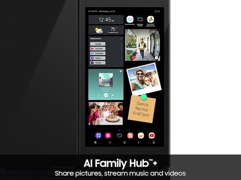 Samsung RF90F23AECE Bespoke 23 cu. ft. Counter Depth 4-Door French Door Refrigerator with AI Family Hub™+ AI Vision Inside™ in Charcoal Glass and Black/Charcoal
