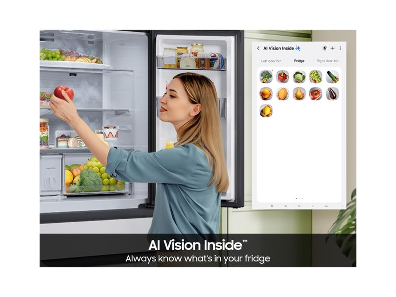 Samsung RF90F23AEW Bespoke 23 cu. ft. Counter Depth 4-Door French Door Refrigerator with AI Family Hub™+ AI Vision Inside™ in White Glass