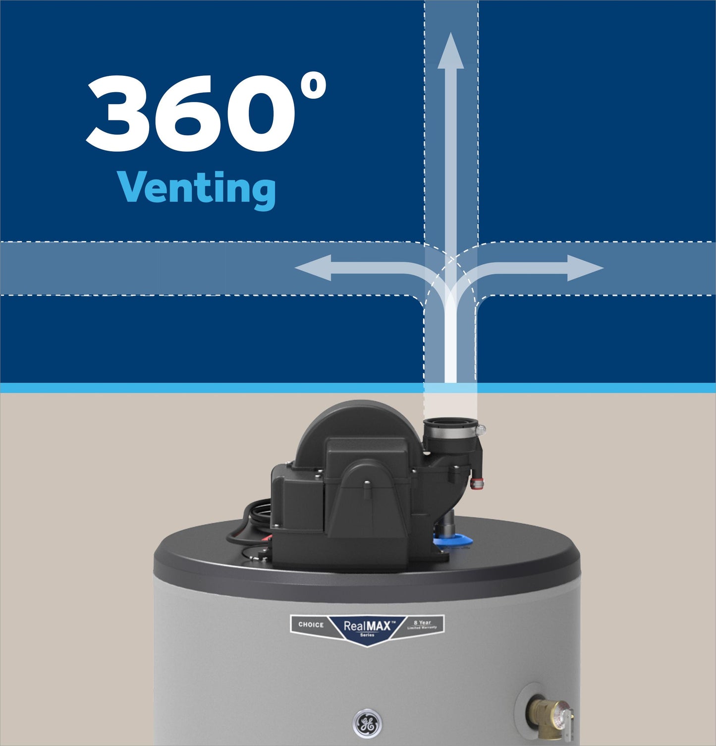 GG40T08AYV GE RealMAX Choice 40-Gallon Tall Natural Gas Power Vent Low-NOx Water Heater
