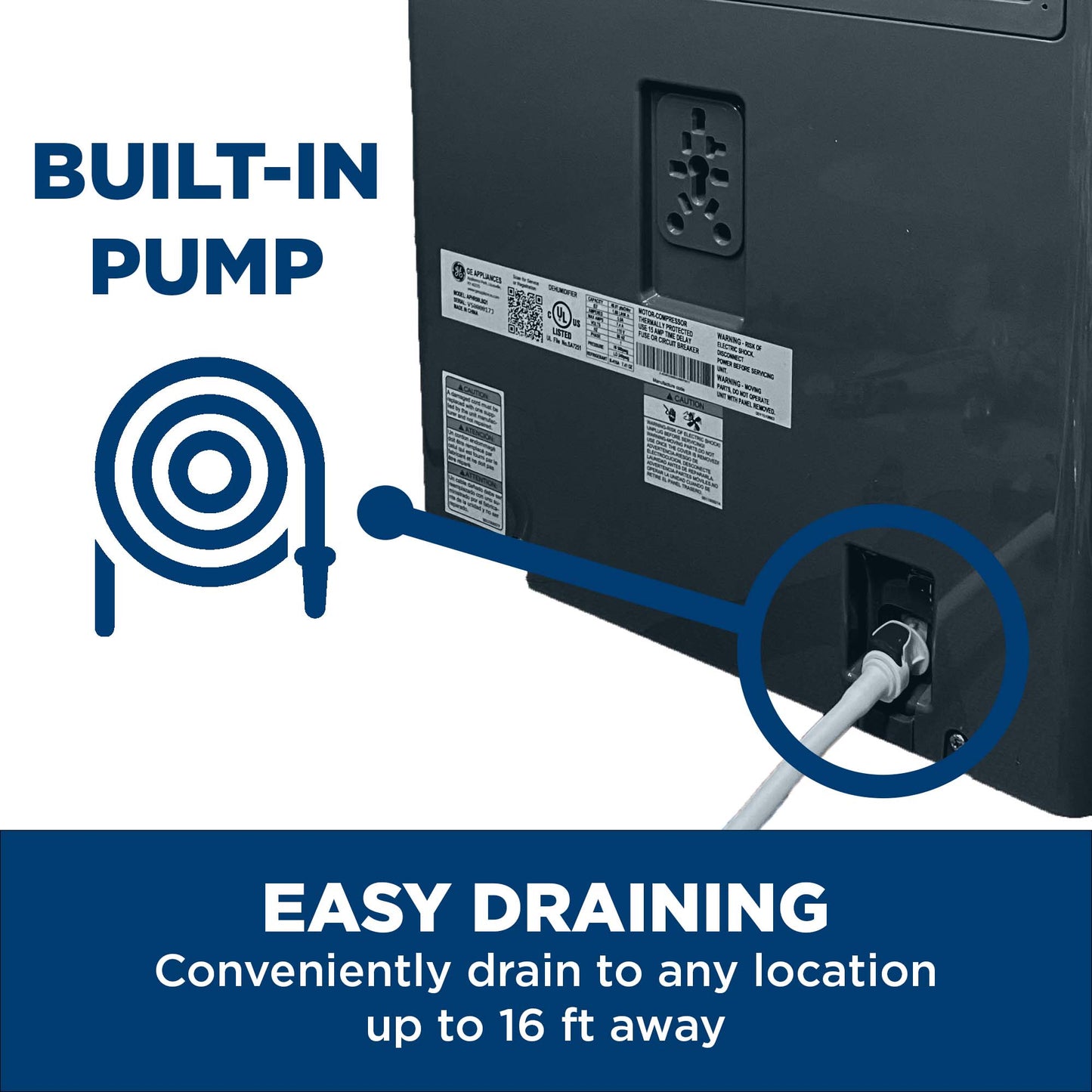 APEW50LZ GE® ENERGY STAR® 50 Pint Portable Dehumidifier with Built-in Pump for Wet Spaces