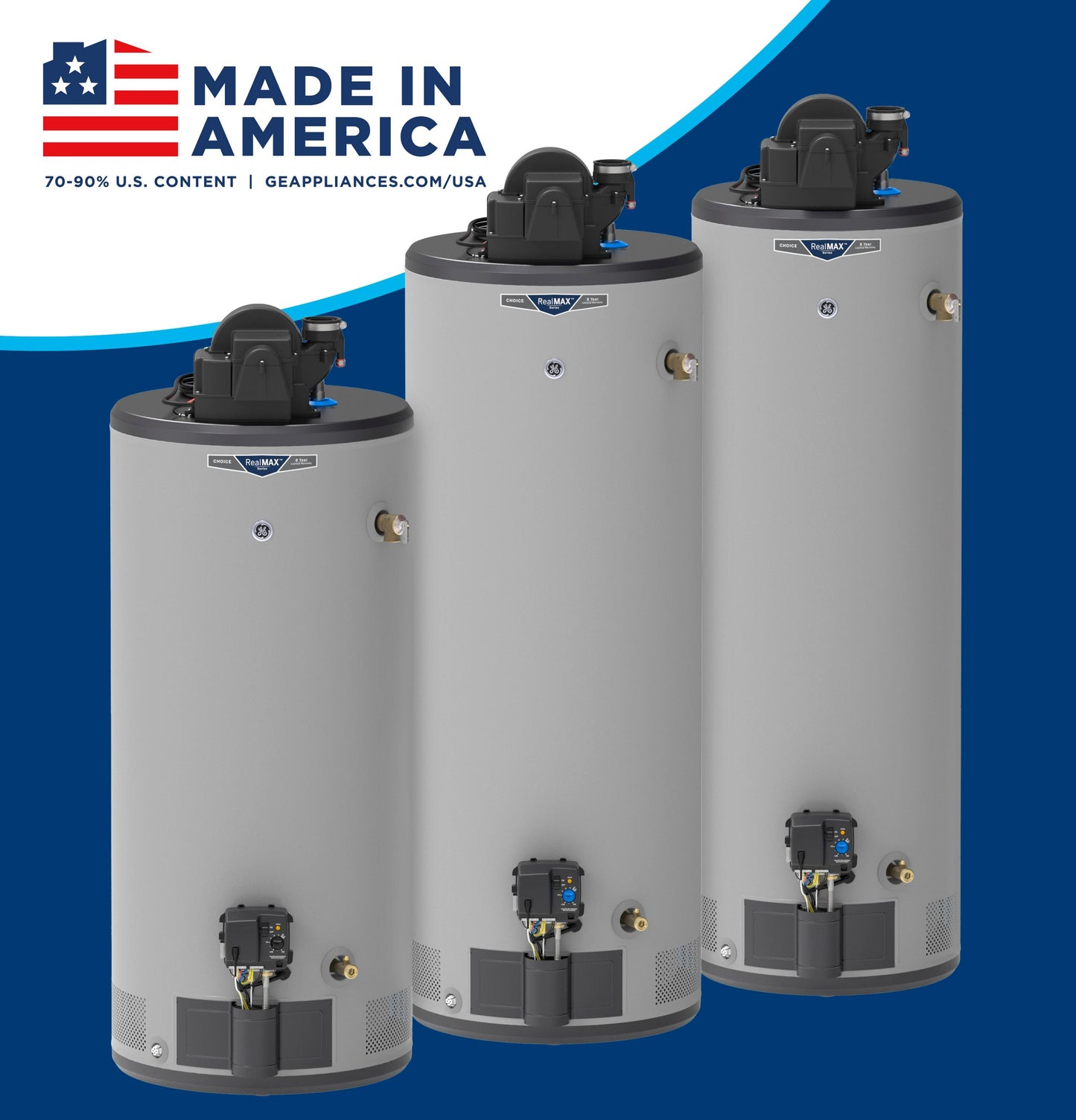GG40T08AYV GE RealMAX Choice 40-Gallon Tall Natural Gas Power Vent Low-NOx Water Heater