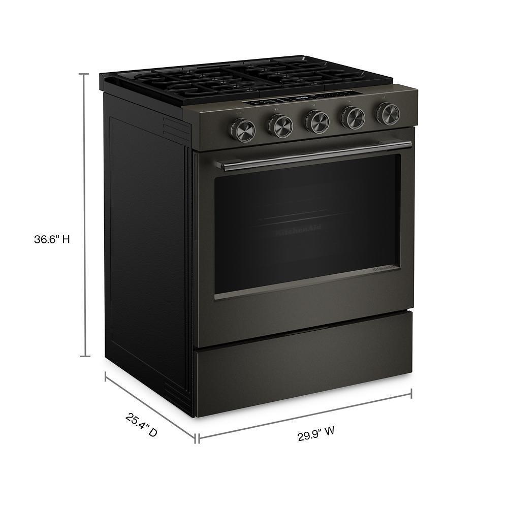 Kitchenaid KSGS530SBE 5.0 Cu. Ft. Smart Slide-in Gas Range with Convection Cooking Modes and 2-in-1 Burner
