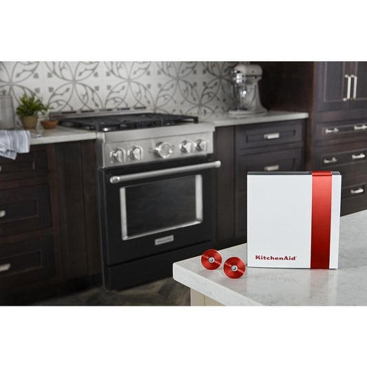 W11368841RE KitchenAid Commercial-Style Range Handle Medallion Kit - Red (Includes Two Medallions, Screws, and One 1/8-IN Hex Wrench)