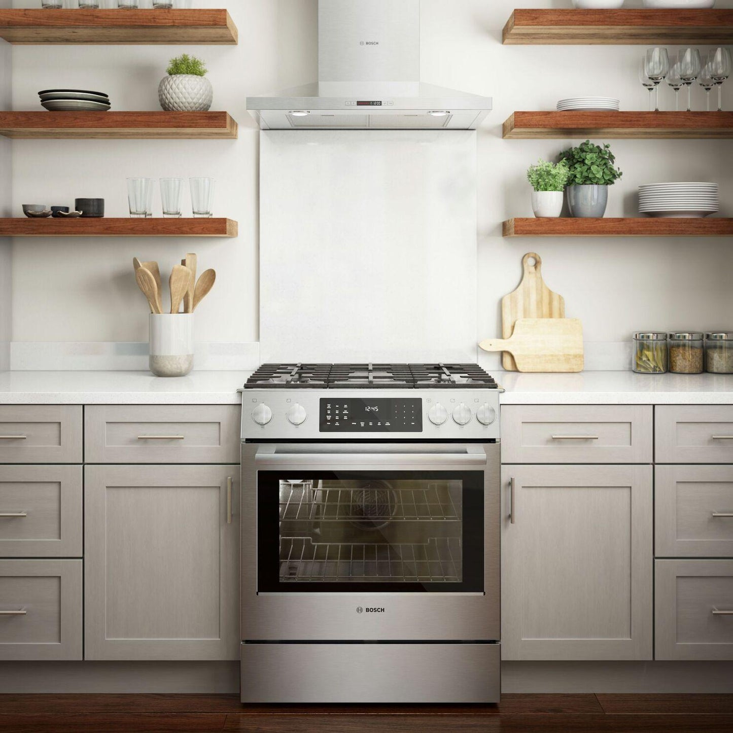 Bosch HDI8056U 800 Series, Dual fuel slide-in range, 30'', Stainless steel