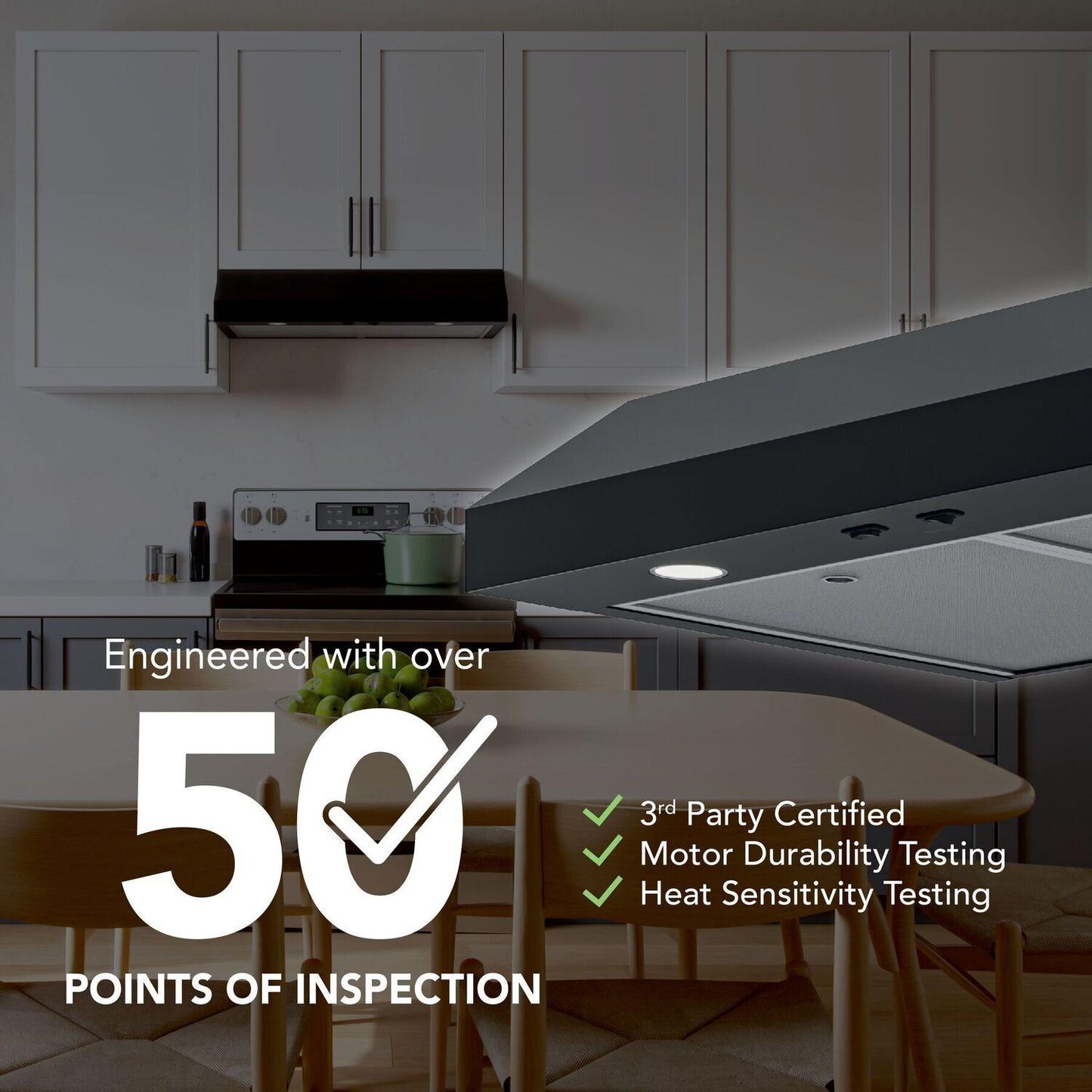 Broan GLA1363BL Glacier 36-Inch 350 MAX Blower CFM 1.5 Sones Black Range Hood