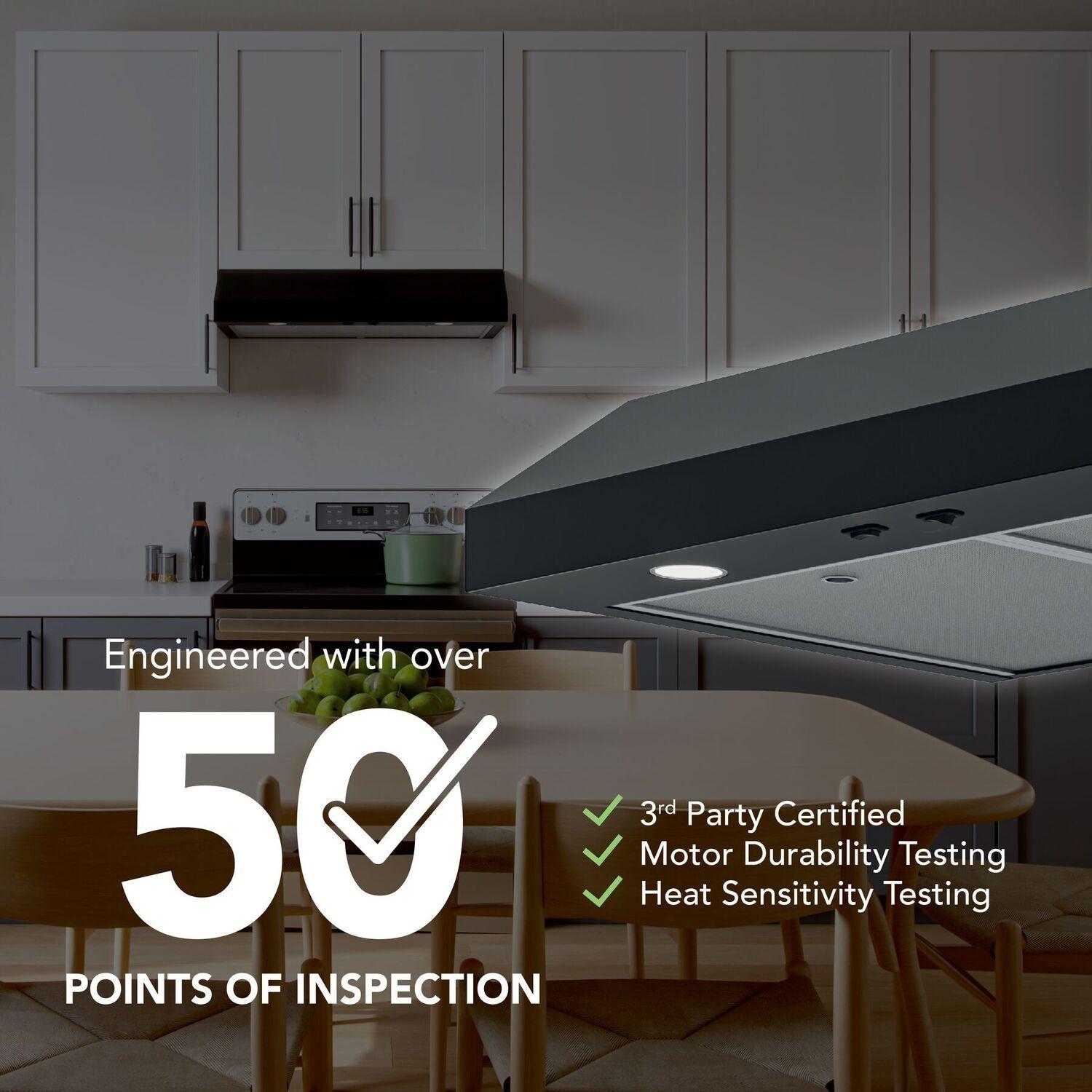 Broan GLA1363BL Glacier 36-Inch 350 MAX Blower CFM 1.5 Sones Black Range Hood