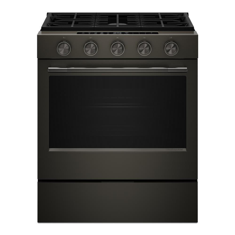 Kitchenaid KSGS530SBE 5.0 Cu. Ft. Smart Slide-in Gas Range with Convection Cooking Modes and 2-in-1 Burner
