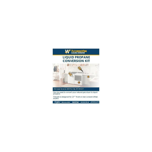 Kitchenaid W11581317 Gas Dryer Conversion Kit fits 27" F/R console VMAX dryers, propane-orifice size-55, butane-orifice size-54