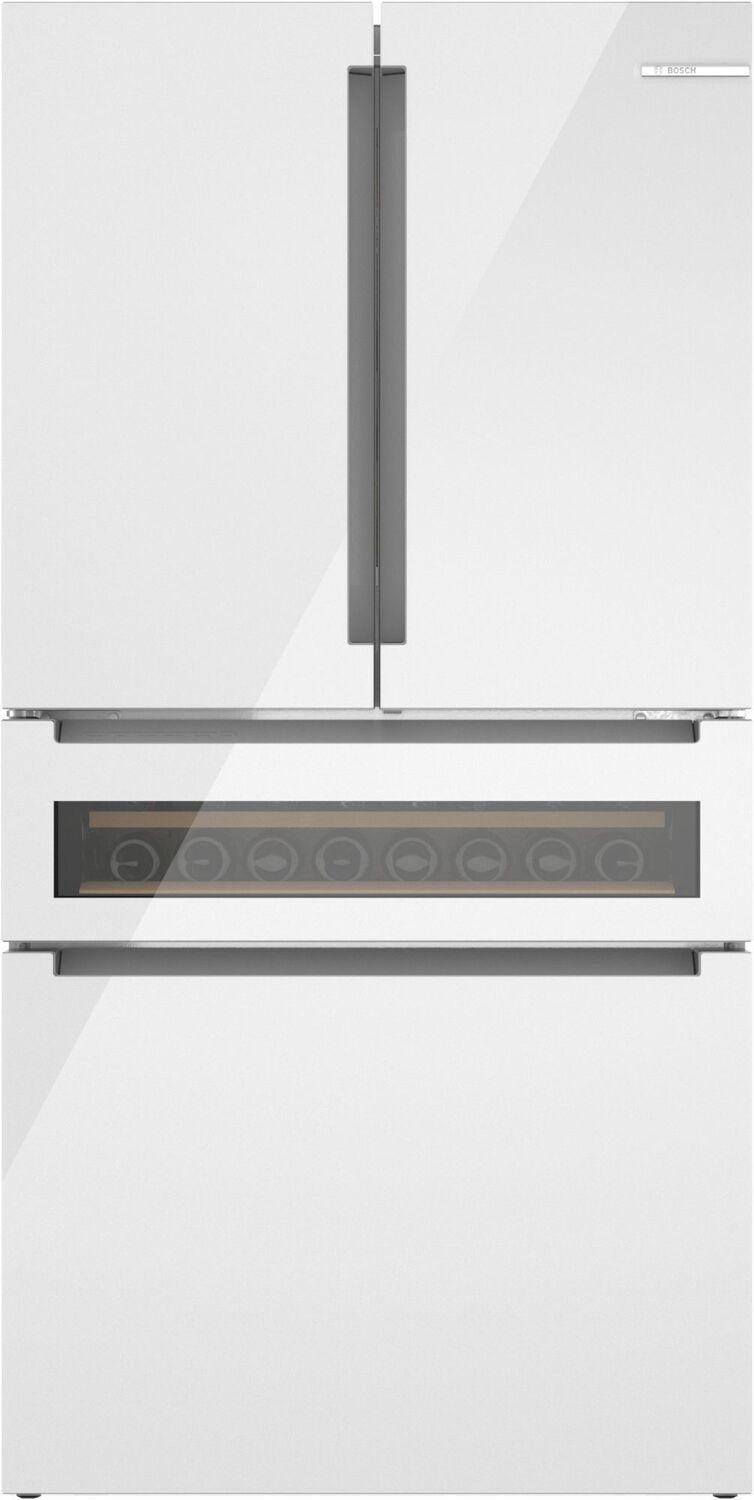 Bosch B36CL81ENW 800 Series, French Door Bottom Mount Refrigerator, Glass door, 36'', White, Total No Frost