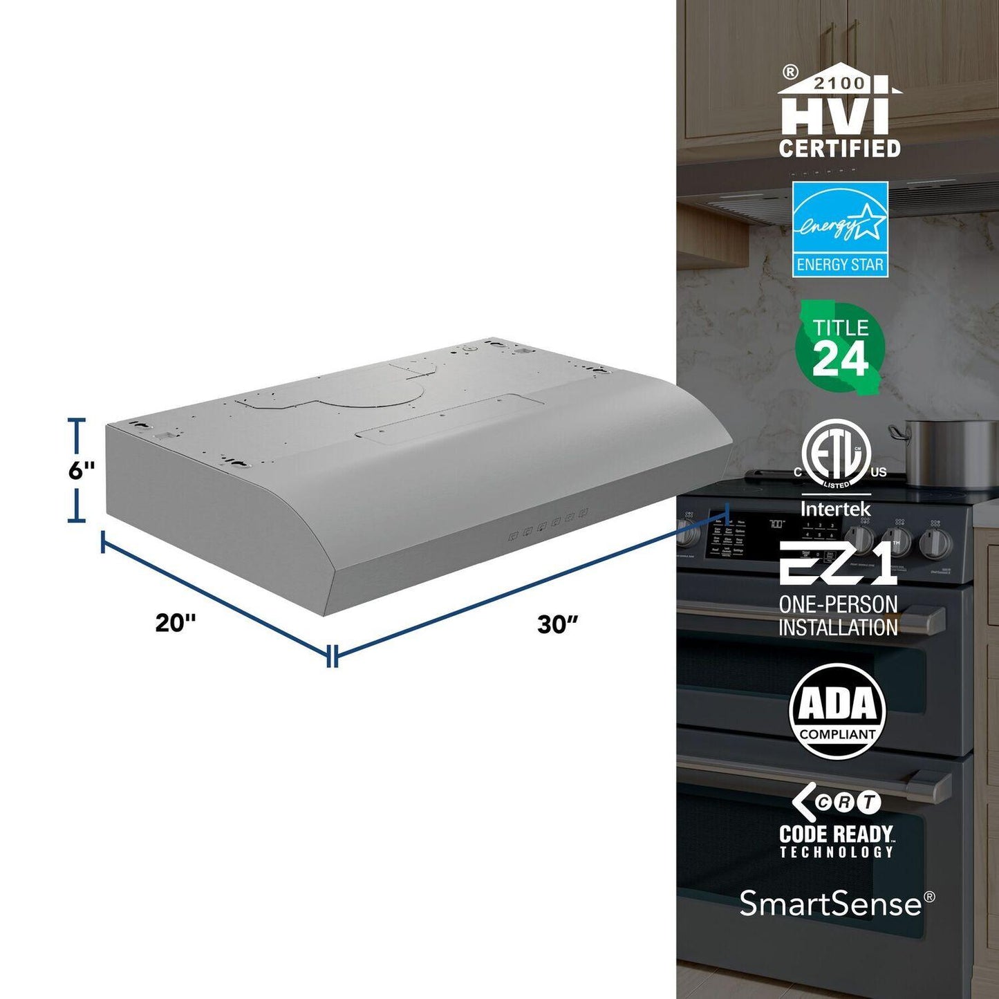 Broan MTR3304SS Mantra 30-Inch 490 MAX Blower CFM 1.1 Sones Stainless Steel Range Hood