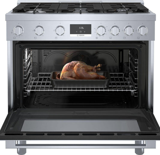 Bosch HDS8655U 800 Series, Dual fuel freestanding range, 36'', Stainless steel