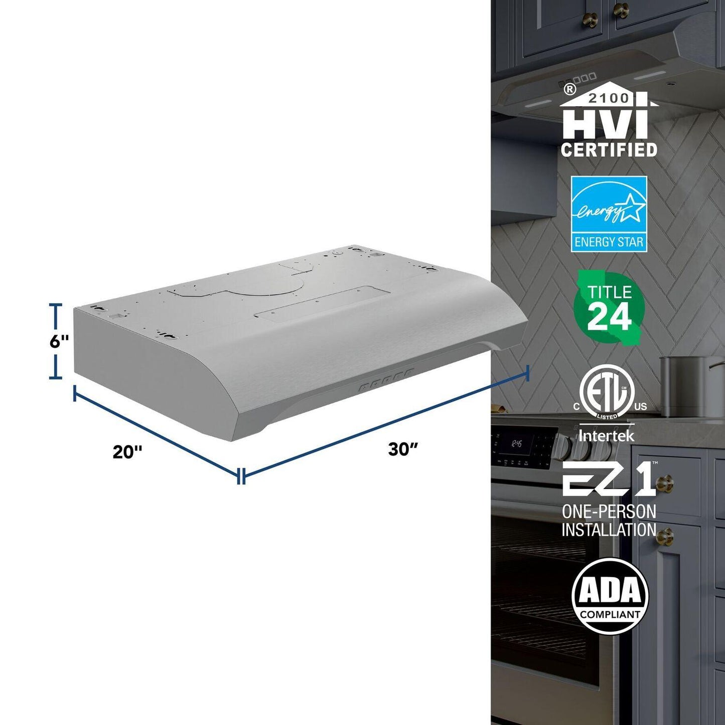 Broan ALT2303SS Alta 30-Inch 350 MAX Blower CFM 1.5 Sones Stainless Steel Range Hood