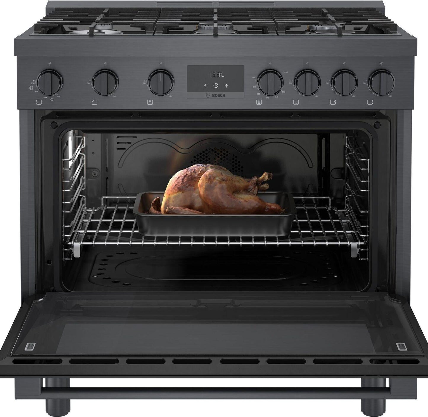 Bosch HGS8645UC 800 Series, Gas freestanding range, 36'', Black stainless steel