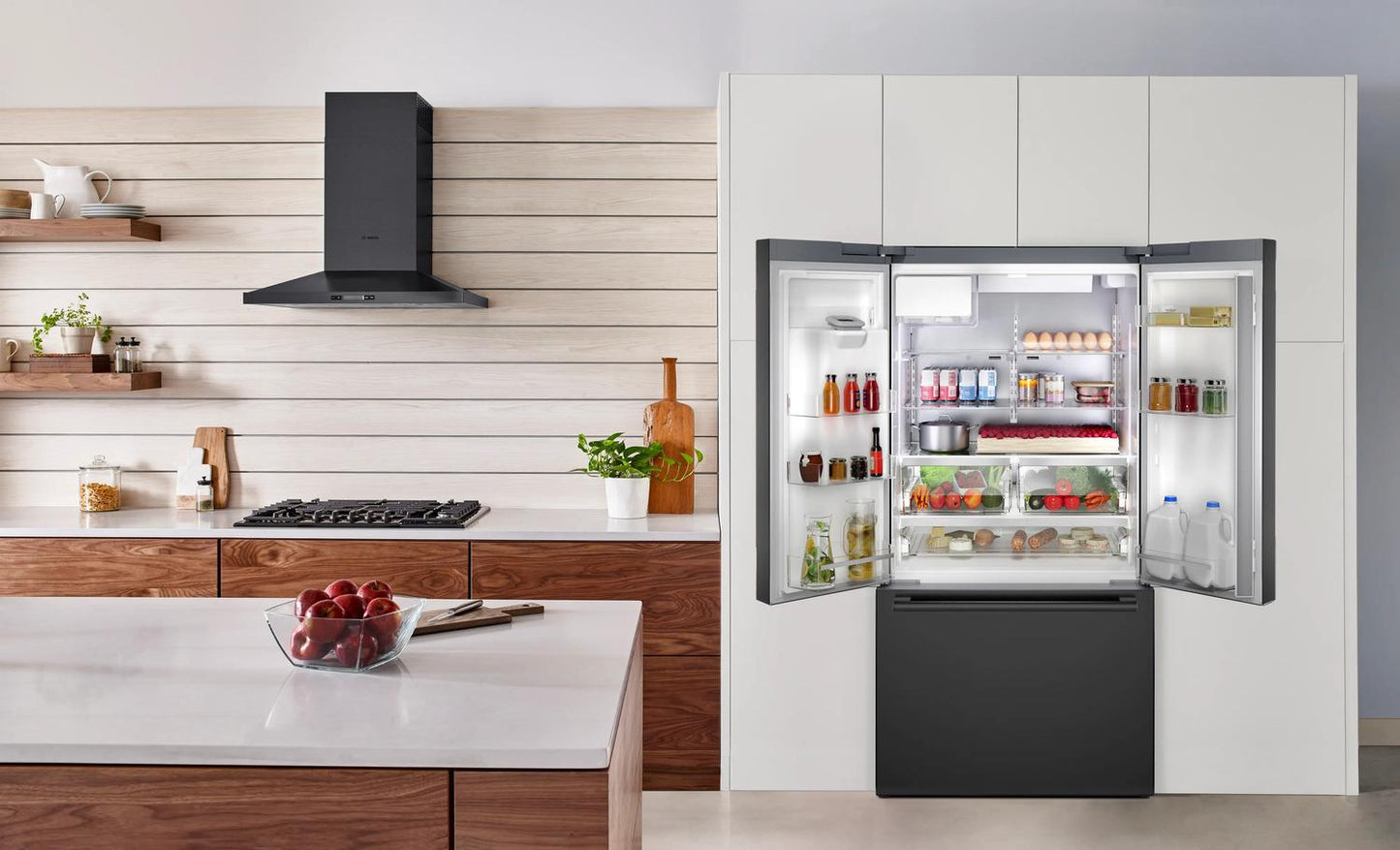 Bosch B36FD52SNB 500 Series, French Door Bottom freezer, multi door, 36'', Black inox-antifingerprint, Total No Frost
