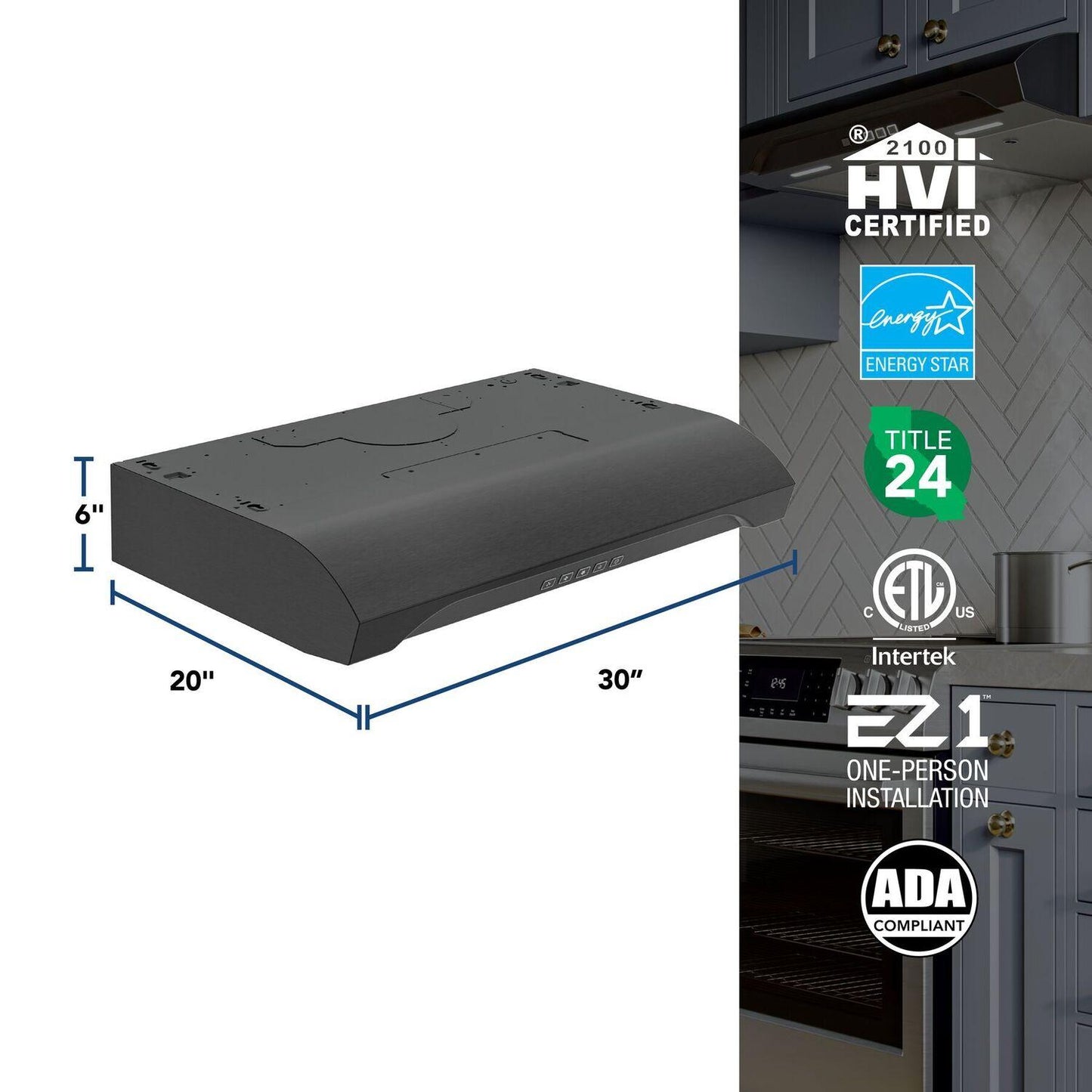 Broan ALT2303BLS Alta 30-Inch 350 MAX Blower CFM 1.5 Sones Black Stainless Range Hood