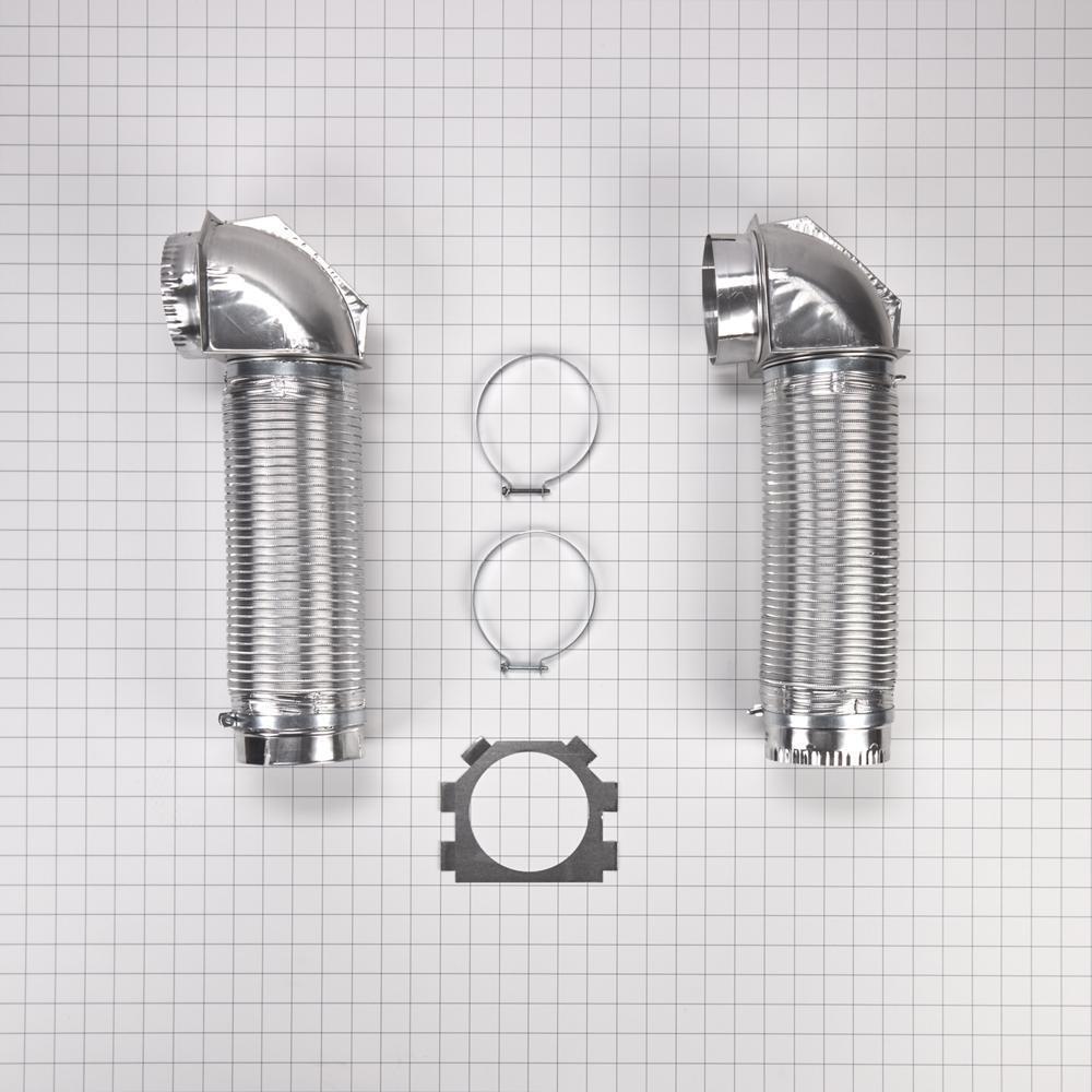 Maytag 4396028 4' Silver Dryer Vent Kit with 2 flexible metal vent pieces, 2 close-quarter elbows, and clamps - 2 pack