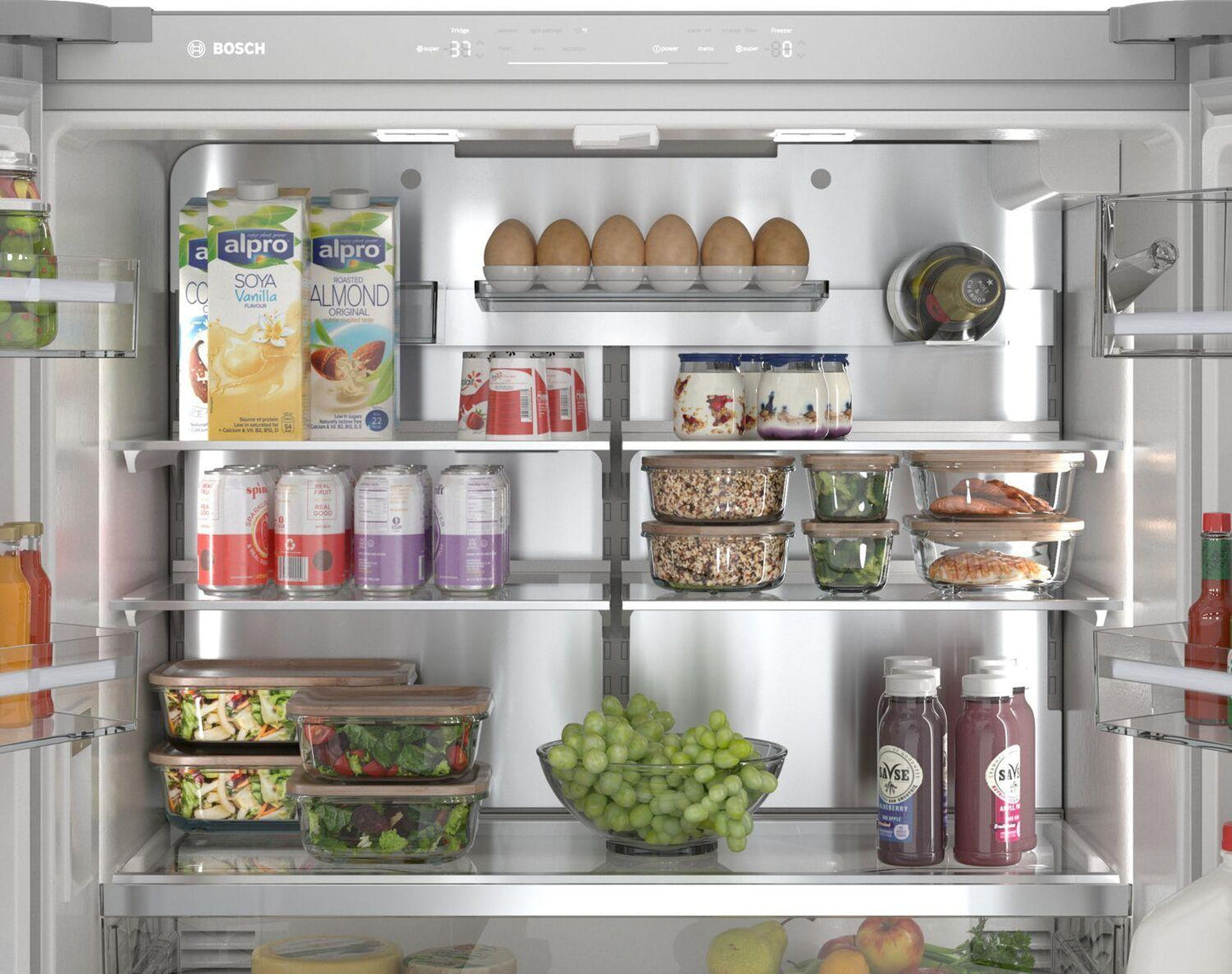 Bosch B36CL81ENW 800 Series, French Door Bottom Mount Refrigerator, Glass door, 36'', White, Total No Frost