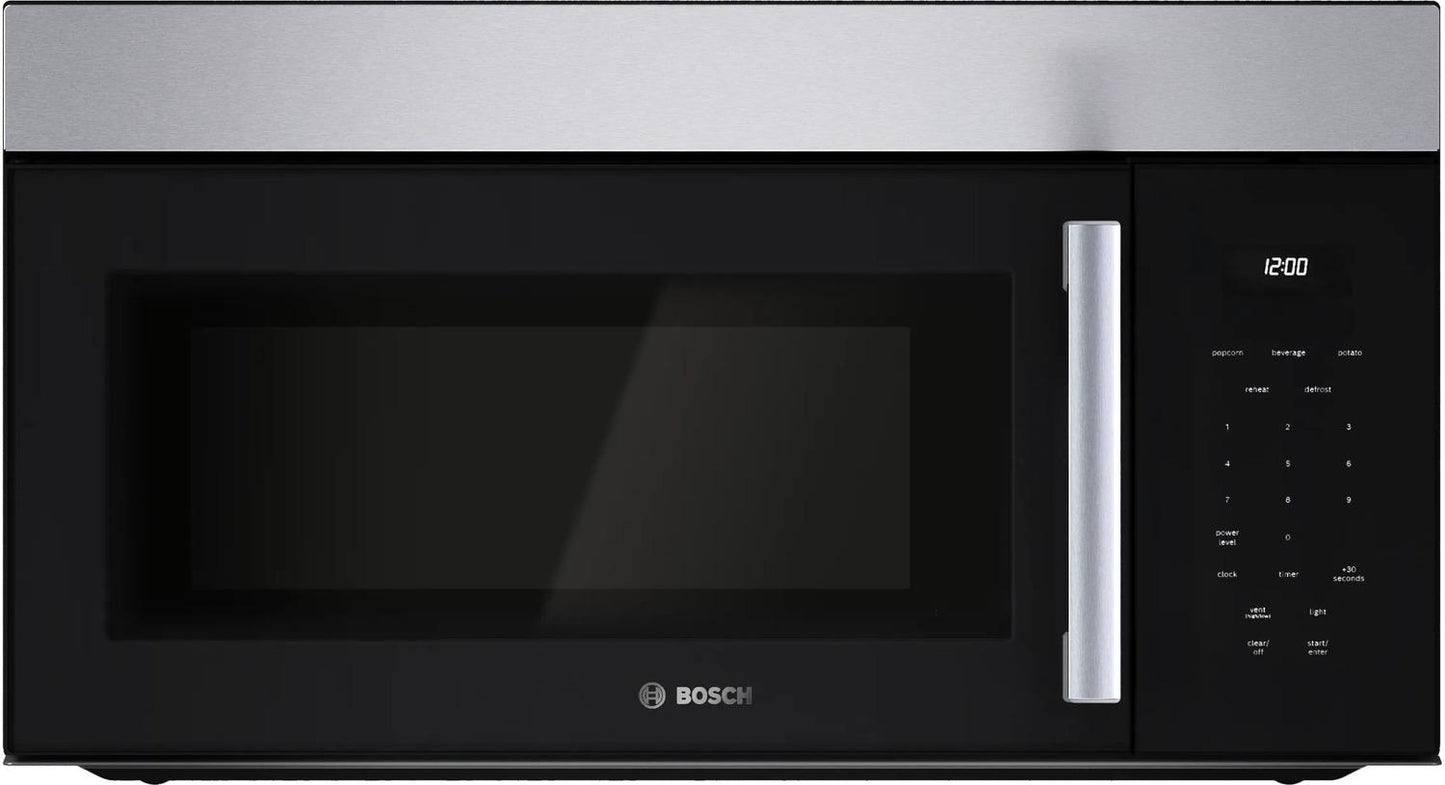 Bosch HMV1055U 100 Series, Over-The-Range Microwave, 30'', Door Hinge: left, Stainless steel