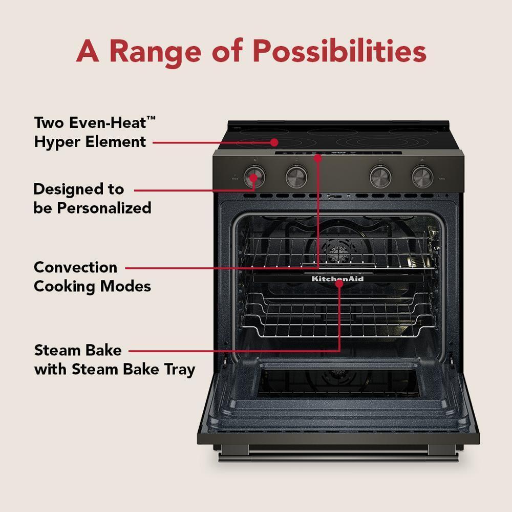 Kitchenaid KSES530SBE 5.3 Cu. Ft. Smart Slide-in Electric Range with Two Even-Heat™ Hyper Elements and Convection Cooking Modes