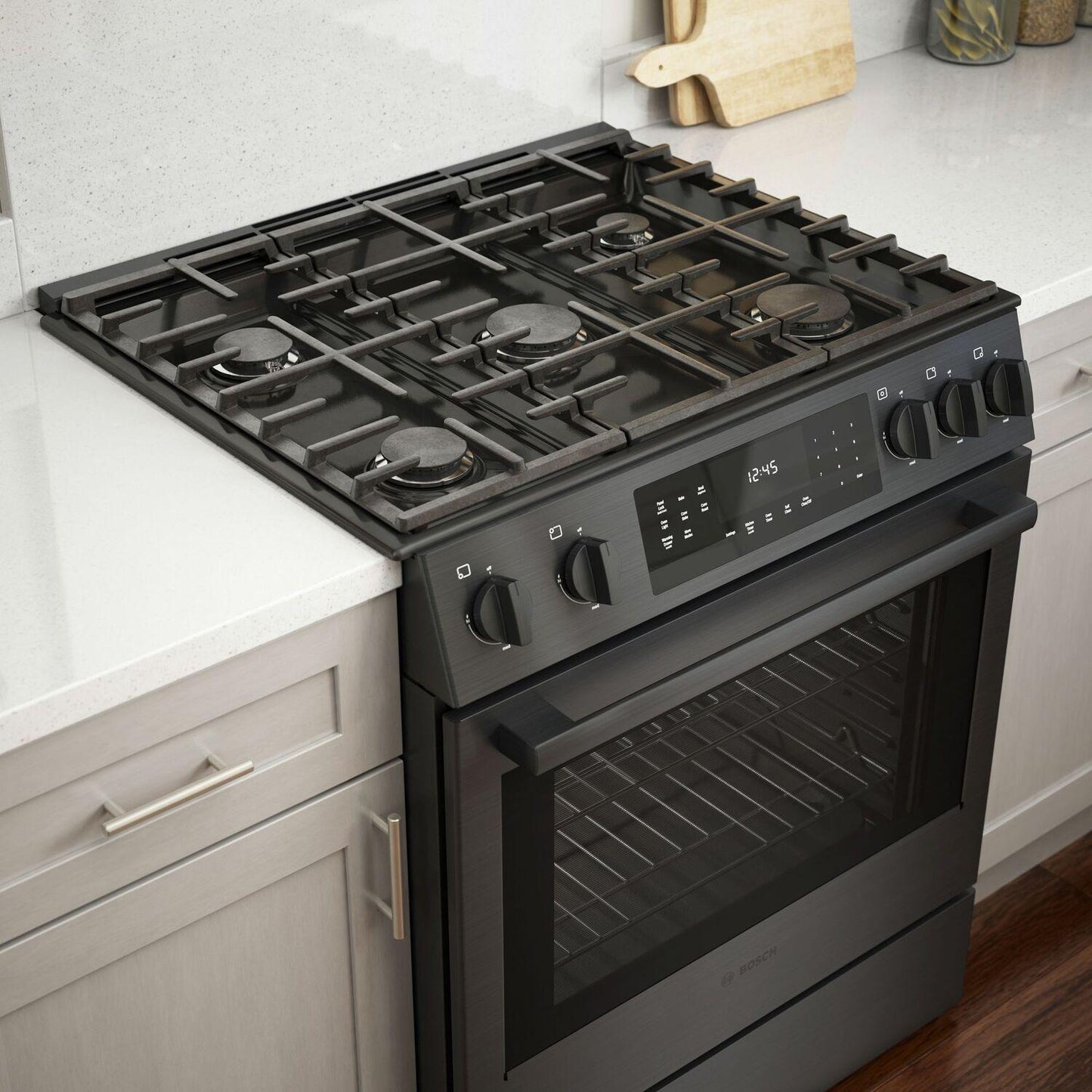 Bosch HGI8046UC 800 Series, Gas slide-in range, 30'', Black stainless steel