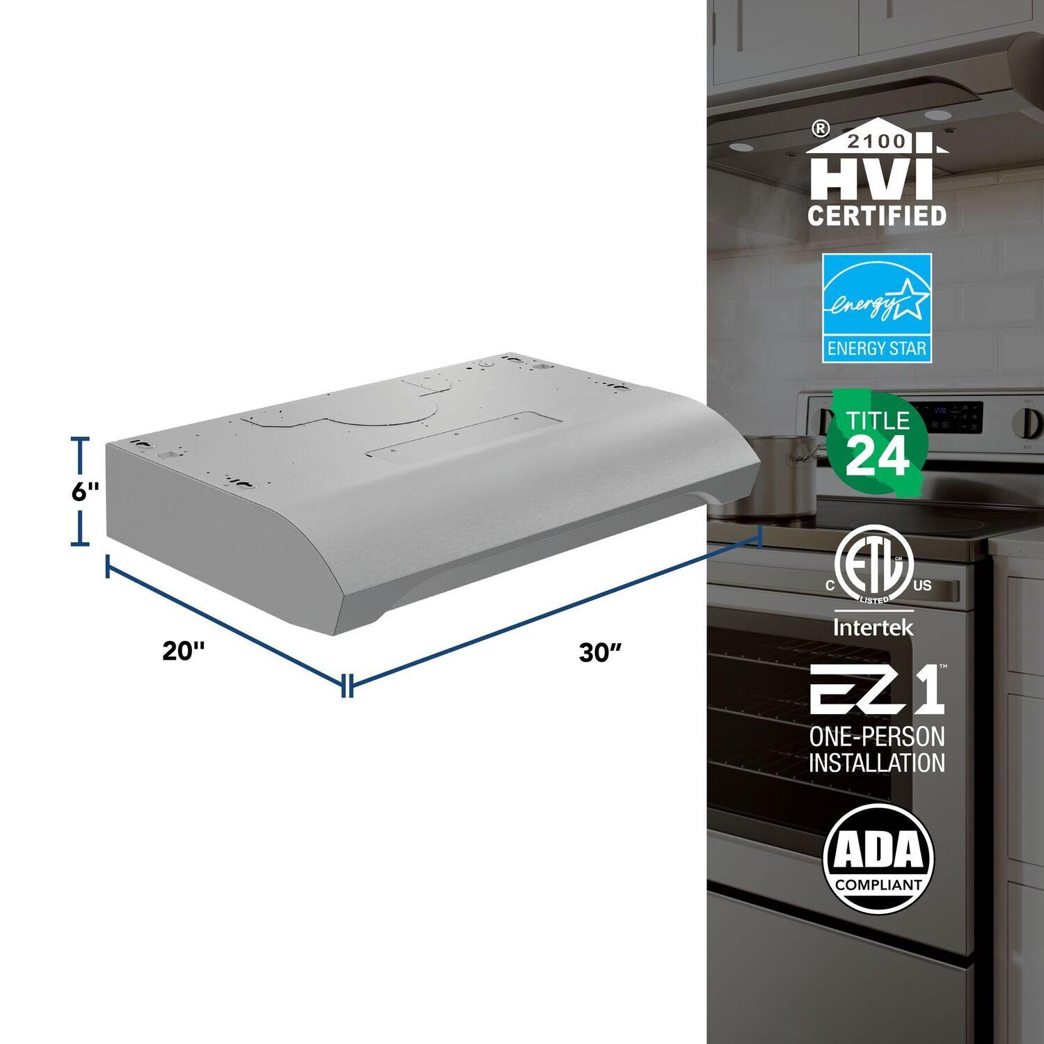 Broan ALT1303SS Alta 30-Inch 350 MAX Blower CFM 1.5 Sones Stainless Steel Range Hood