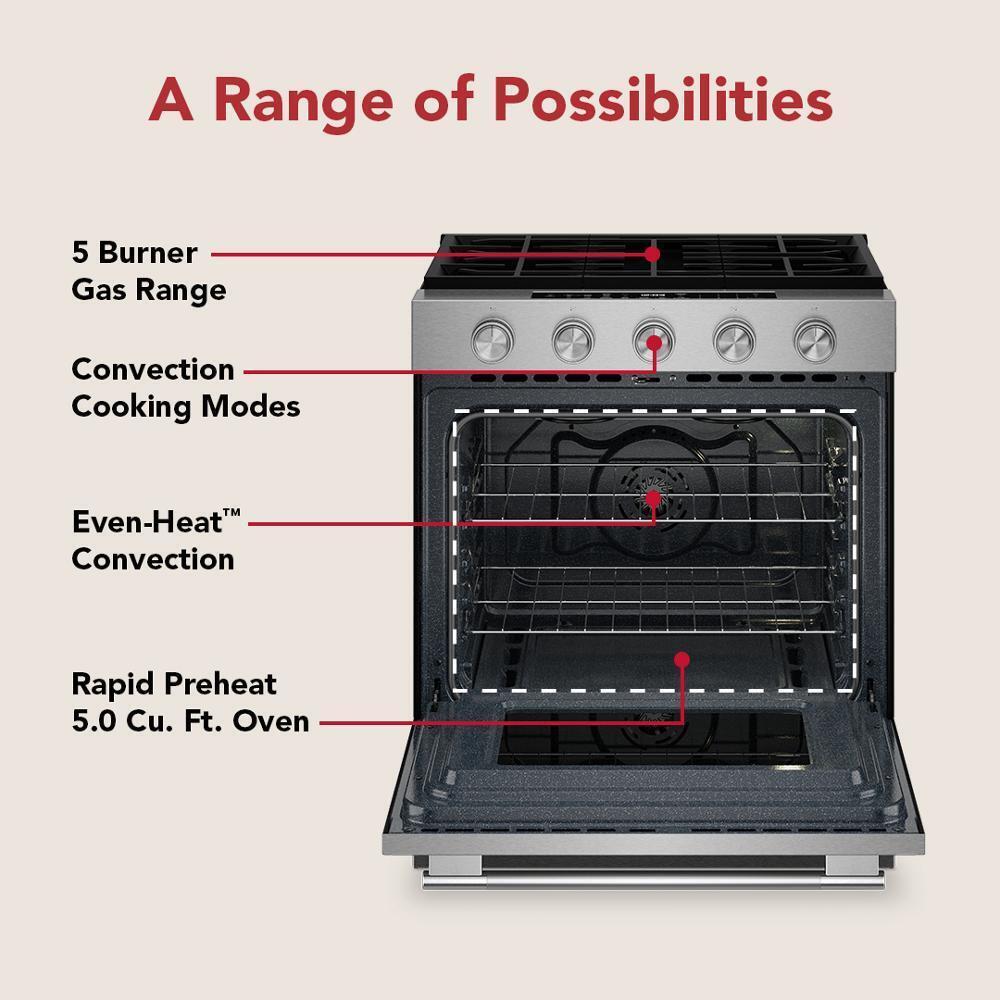 Kitchenaid KSGS330SPS 5.0 Cu. Ft. Smart Slide-in Gas Range with Convection Cooking Modes