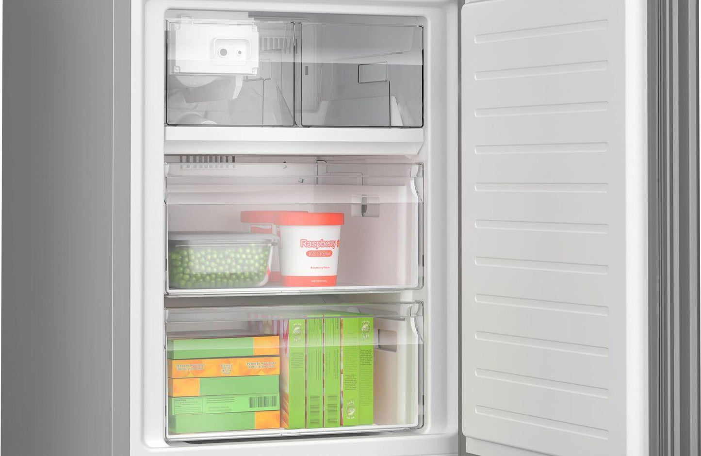 Bosch B24CB80ESW 800 Series, free-standing fridge-freezer with freezer at bottom, glass door, 24'', White, Total No Frost