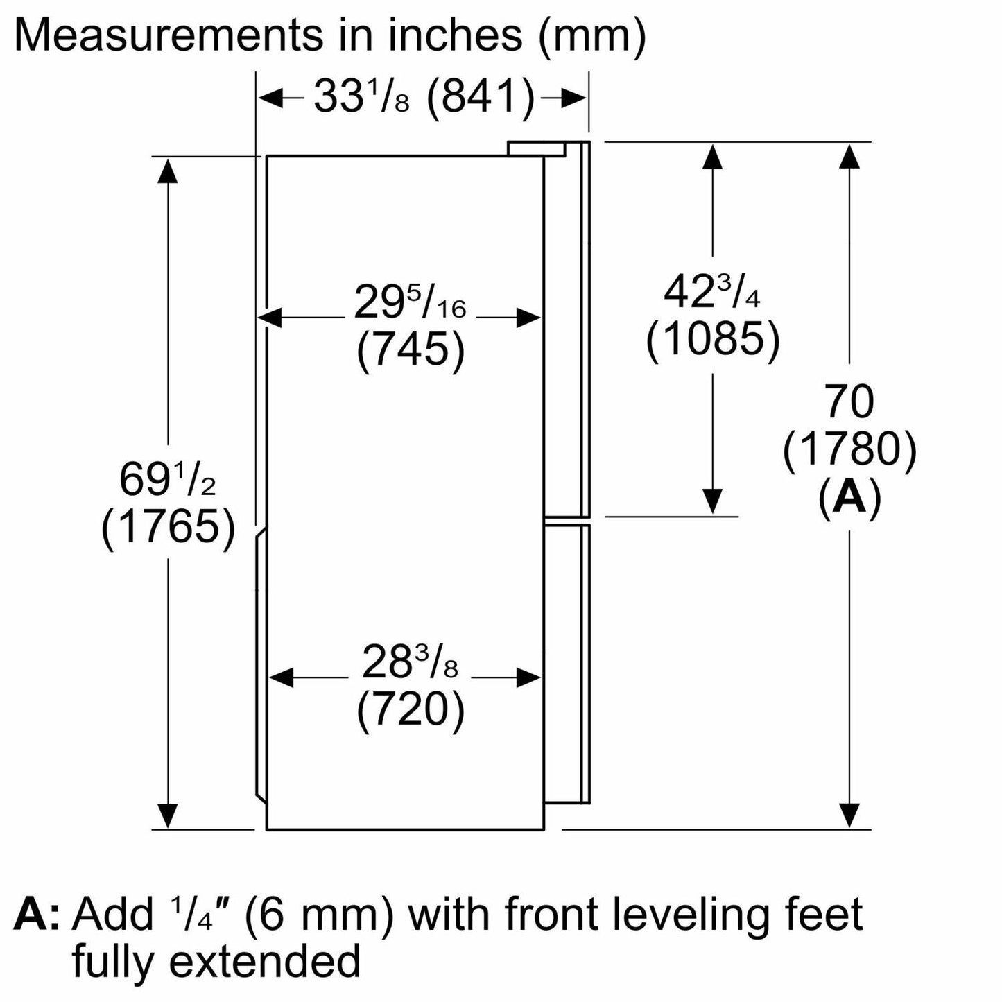 Bosch B36FD10ENS 100 Series, French Door Bottom freezer, multi door, 36'', Brushed steel (with anti-fingerprint), Total No Frost