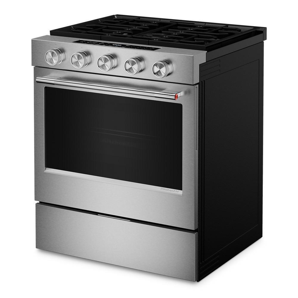 Kitchenaid KSGS530SPS 5.0 Cu. Ft. Smart Slide-in Gas Range with Convection Cooking Modes and 2-in-1 Burner
