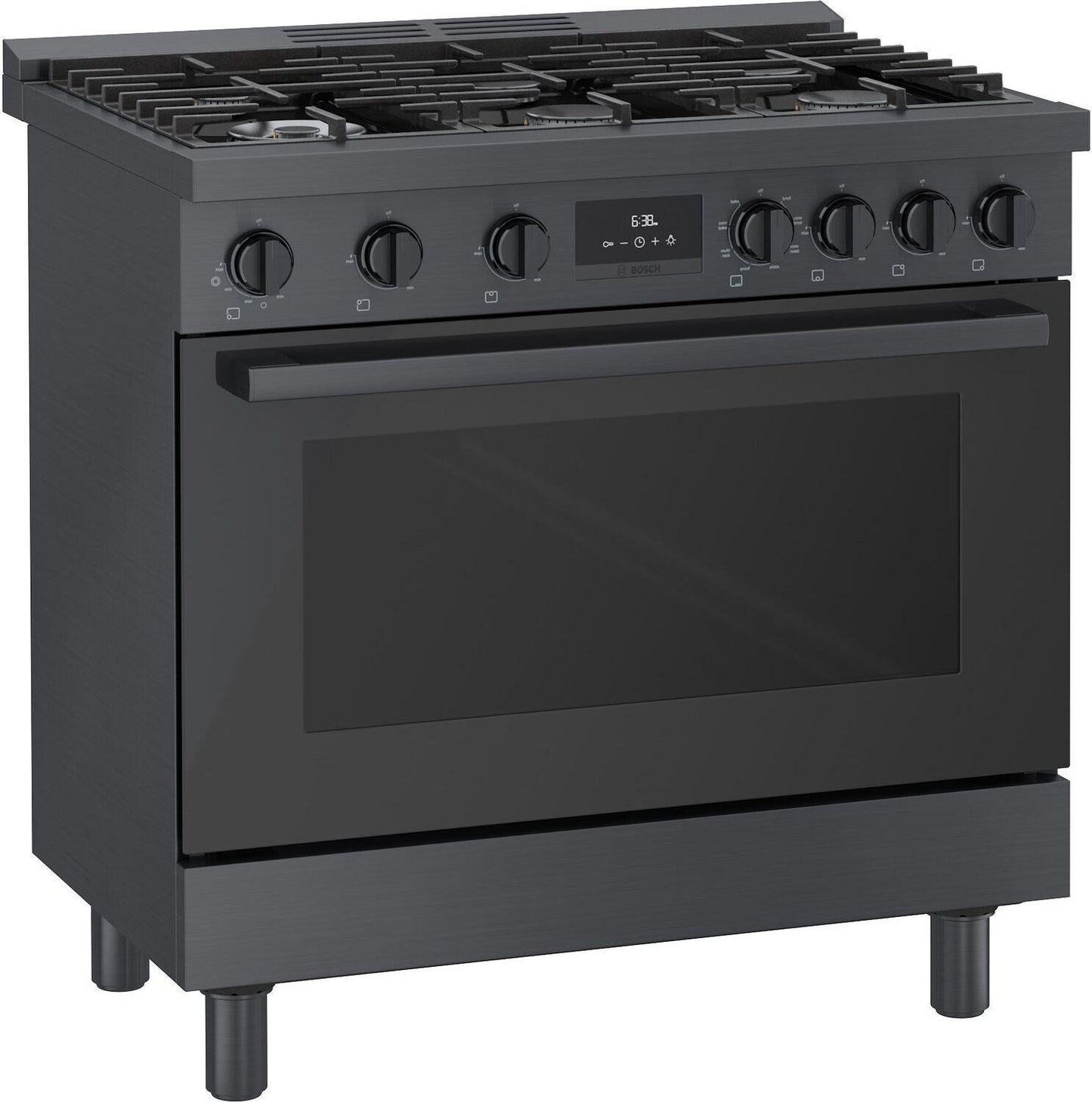 Bosch HDS8645U 800 Series, Dual fuel freestanding range, 36'', Black stainless steel