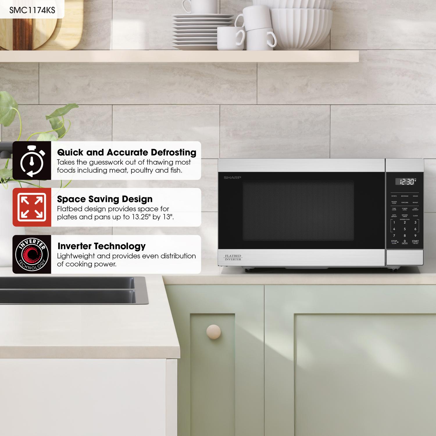 SMC1174KS Sharp 1.1 cu. ft. 1100W Flatbed Countertop Microwave Oven with Inverter Technology