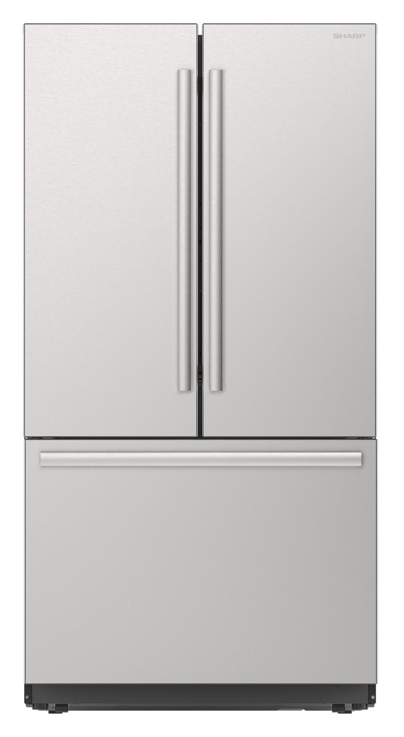 SJF2752MS Sharp 26.5 cu.ft. Counter Depth 36 in. French 3-Door Refrigerator with Internal Water Dispenser in Stainless Steel
