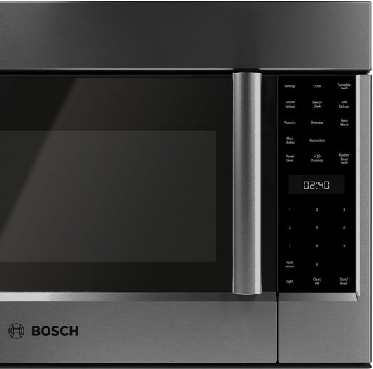Bosch HMV8045U 800 Series, Over-The-Range Microwave, 30'', Door Hinge: left, Black stainless steel