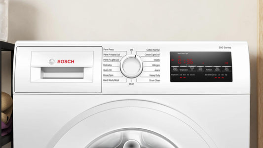 Bosch WGA14400UC 300 Series, washing machine, frontloader fullsize, 1400 rpm, White