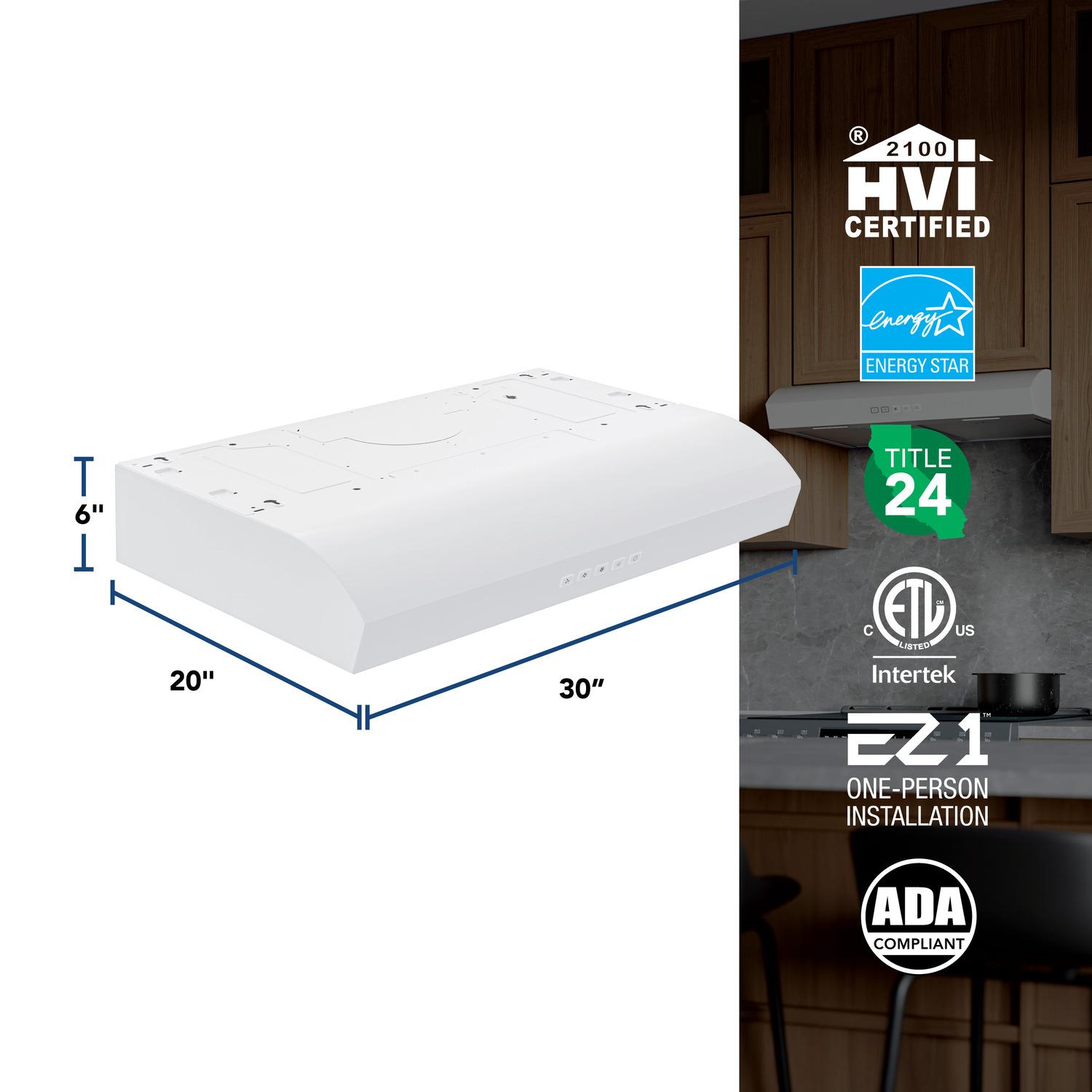 MTR2303WW Broan-NuTone 30-Inch Under Cabinet Range Hood, ENERGY STAR, 350 Max Blower CFM, White