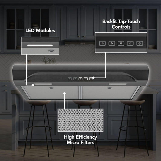 Broan ALT2303BLS Alta 30-Inch 350 MAX Blower CFM 1.5 Sones Black Stainless Range Hood