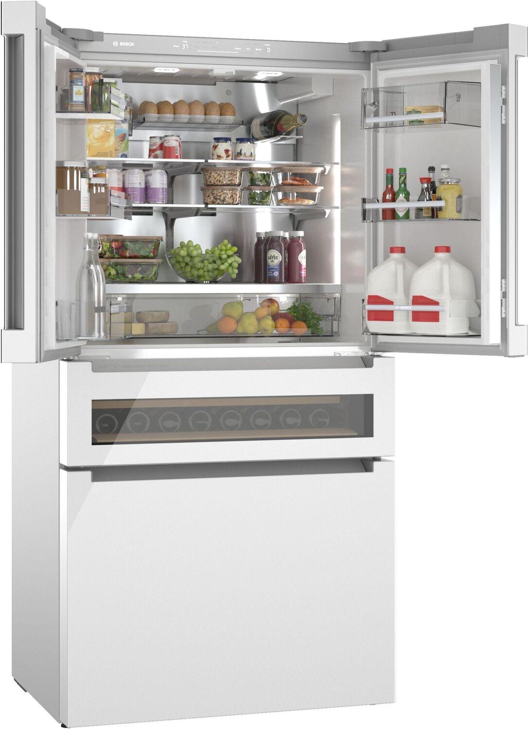 Bosch B36CL81ENW 800 Series, French Door Bottom Mount Refrigerator, Glass door, 36'', White, Total No Frost