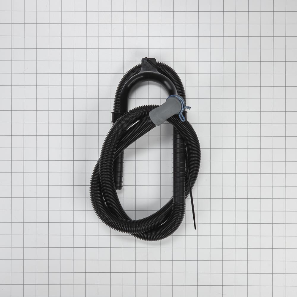 Whirlpool W11281268 6' Black flexible washer drain hose with elbow bracket, 1" inner diameter grey 90-degree coupler & metal clamp - 1 pack