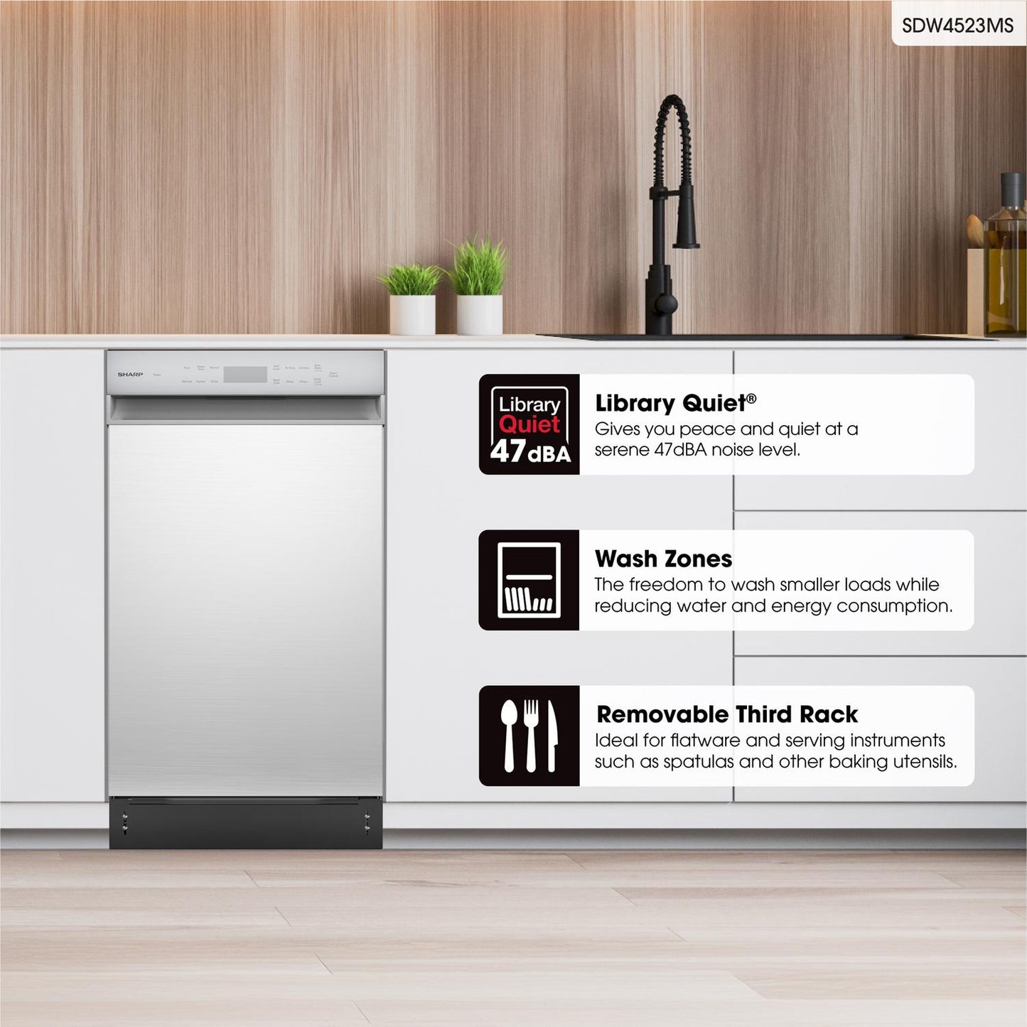 Sharp SDW4523MS 18 in. Stainless Steel 47 dB Dishwasher