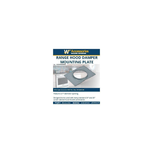 Kitchenaid W10388168 30" and 36" Range Hood Damper Mounting Plate, with 7" D opening