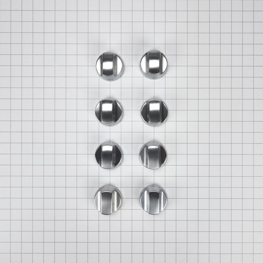 Maytag W10231704 KitchenAid 36-IN/48-IN Range Bladed, Stemless Burner Knobs Kit (Set of 8) - Stainless Steel (Includes One Griddle and Grill)