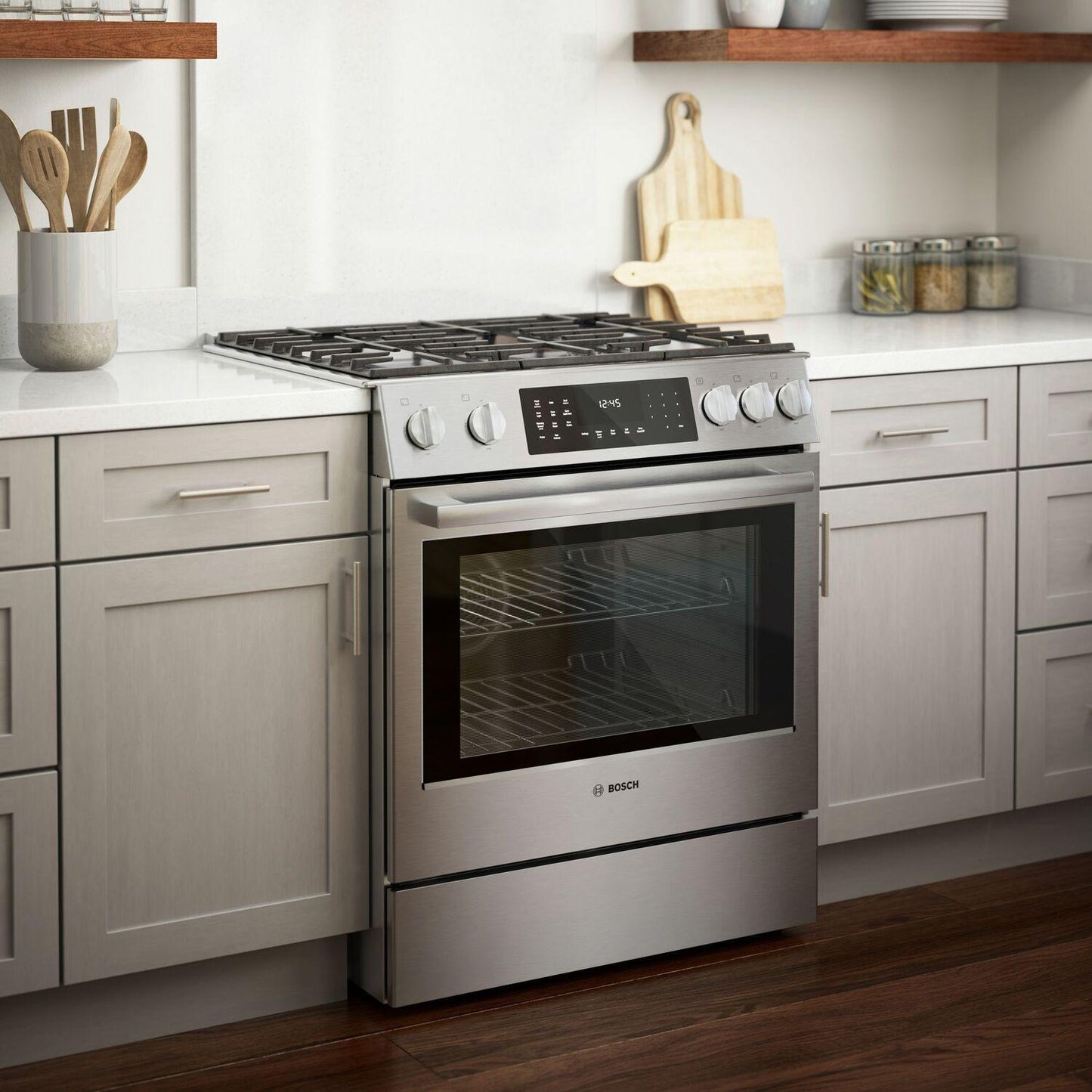 Bosch HDI8056U 800 Series, Dual fuel slide-in range, 30'', Stainless steel