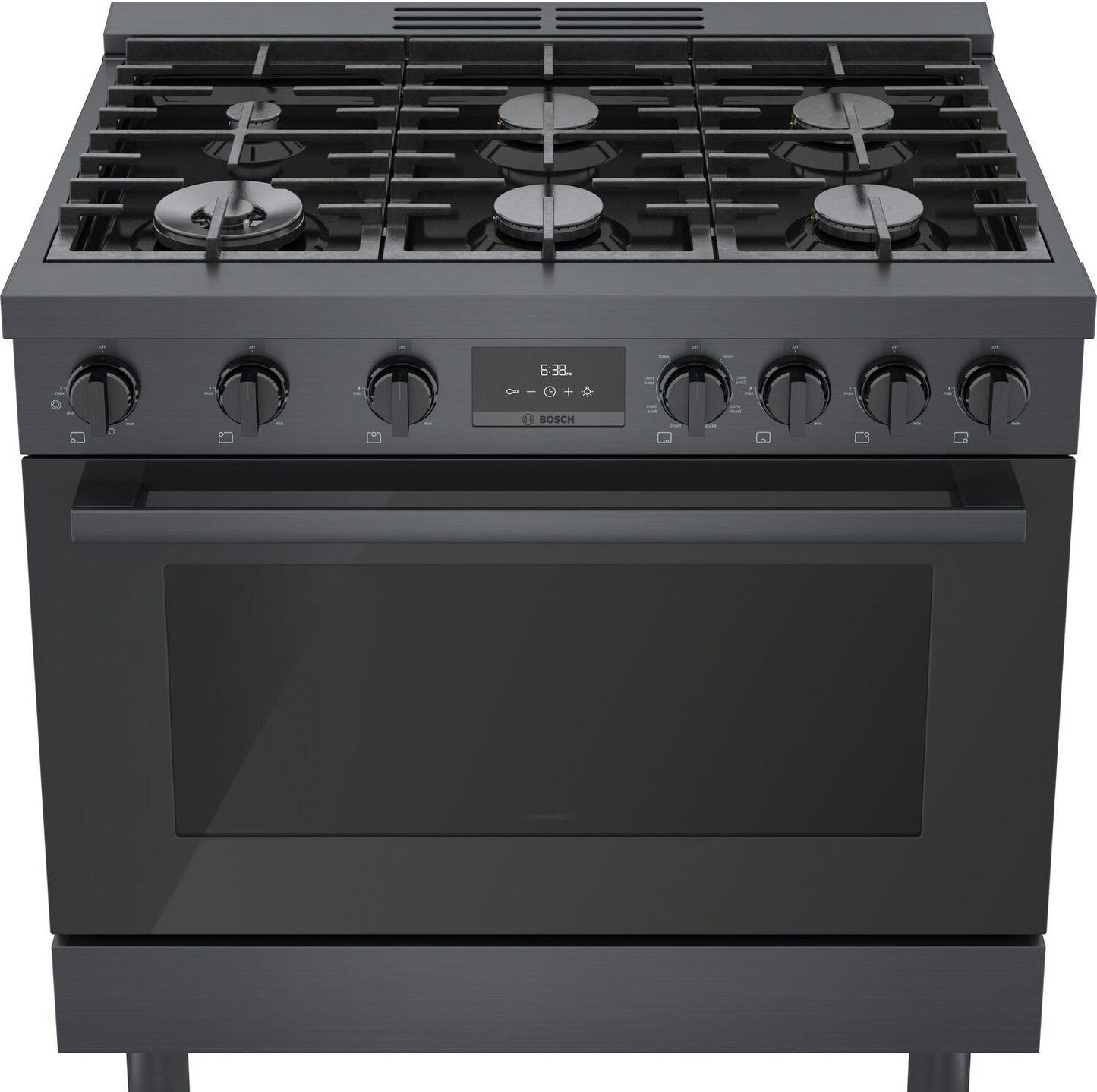 Bosch HDS8645U 800 Series, Dual fuel freestanding range, 36'', Black stainless steel